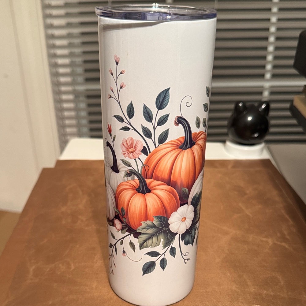 Floral Pumpkin Tumbler - White and Orange